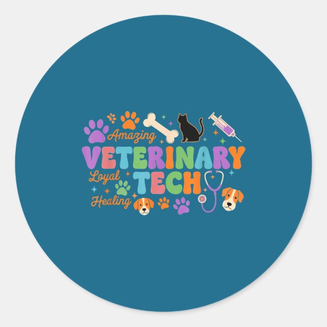 Pegatina Redonda Veterinary Technician - Vet Tech Veterinarian Appr (Anverso)