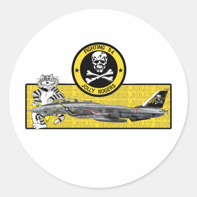 PEGATINA REDONDA VF-84 JOLLY ROGERS F-14 TOMCAT (Anverso)