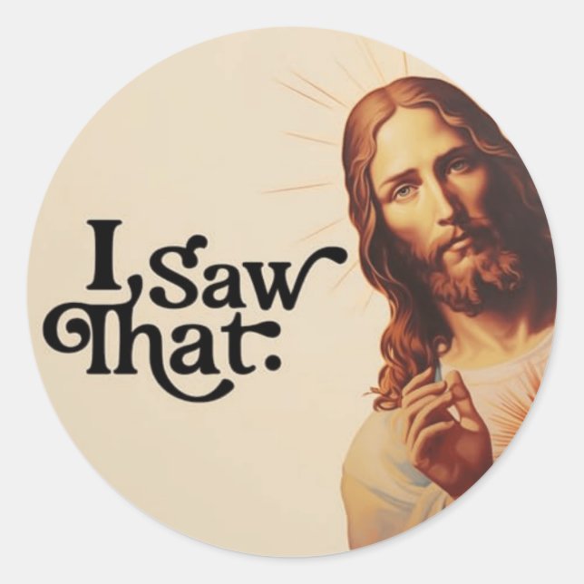 Pegatina Redonda Vi Eso, Jesús Art, Vi Ese Jesús (Anverso)