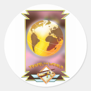 Pegatina Redonda Viaja por el Mundo Globo Dorado