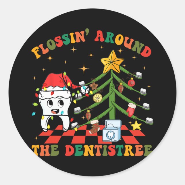 Pegatina Redonda Viajando Por El Dentistree Funny Xmas Dental H (Anverso)