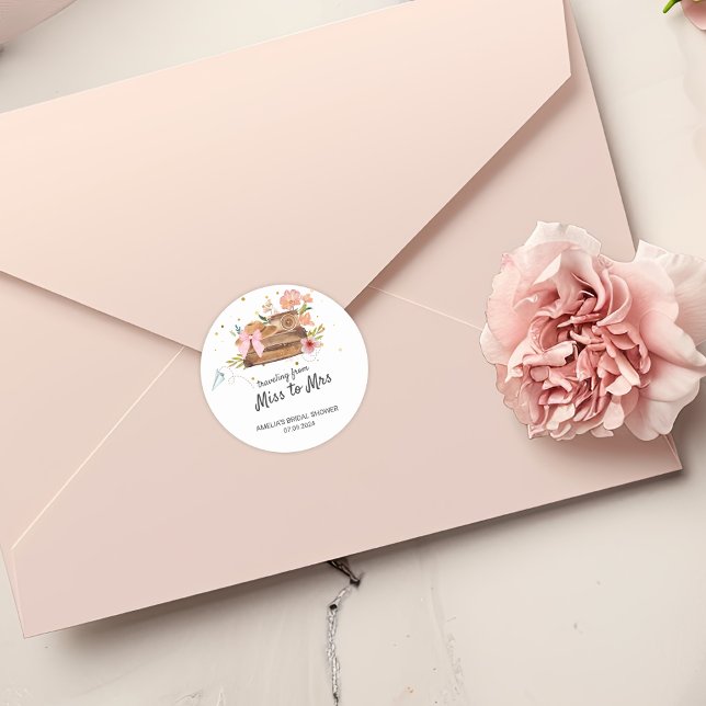 Pegatina Redonda Viajar de Miss a señora de la ducha de novia vinta (Subido por el creador)