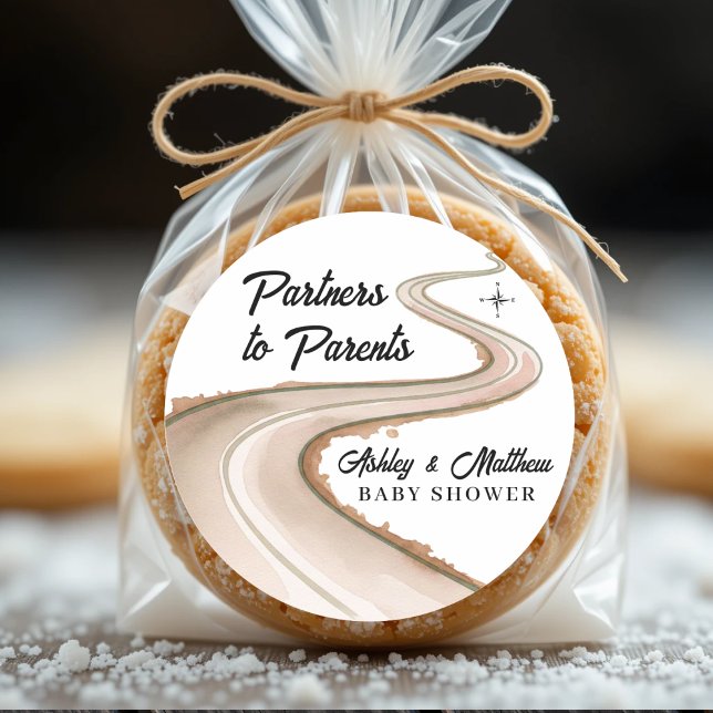 Pegatina Redonda Viajar de partners a padres Baby Shower (Traveling from Partners to Parents Baby Shower Classic Round Sticker
)