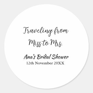 Pegatina Redonda Viajar ducha de novia añadir nombre fecha señorita