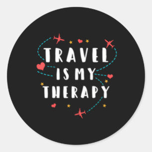Pegatina Redonda Viajar Es Mi Terapia World Travel Addict Cita