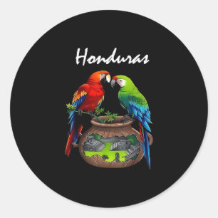 Pegatina Redonda Viaje a Honduras Guacamayo Escarlata Vacaciones Fa