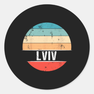 Pegatina Redonda Viaje a la ciudad de Lviv Ucrania