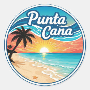 Pegatina Redonda Viaje a la playa de Punta Cana en República Domini