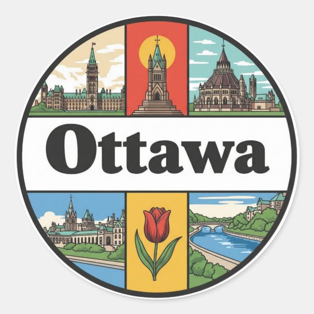 Pegatina Redonda Viaje a Ottawa Canadá (Anverso)