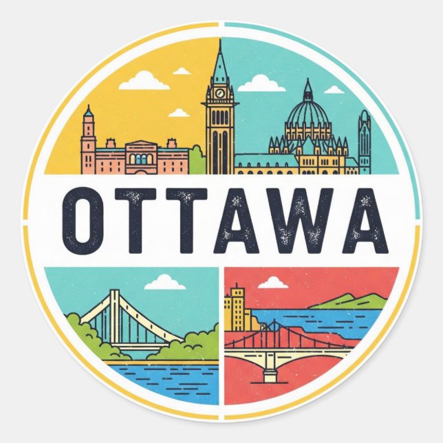 Pegatina Redonda Viaje a Ottawa Canadá (Anverso)