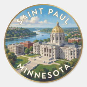 Pegatina Redonda Viaje a Saint Paul Minnesota Río Mississippi