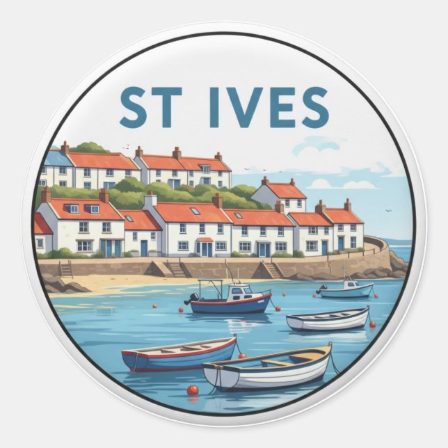 Pegatina Redonda Viaje a St. Ives Cornwall Inglaterra (Anverso)