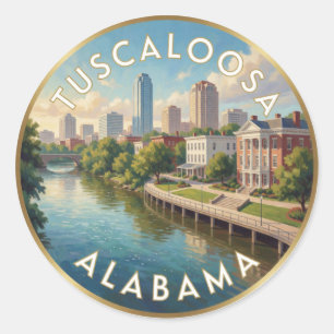 Pegatina Redonda Viaje a Tuscaloosa Alabama Ciudad del Sur