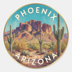 Pegatina Redonda Viaje al Desierto de Sonora en Phoenix Arizona