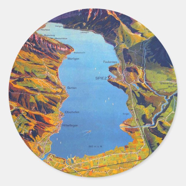 Pegatina Redonda Viaje al lago de Thun Suiza (Anverso)