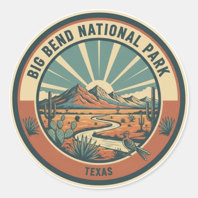 Pegatina Redonda Viaje al Parque Nacional Big Bend (Anverso)