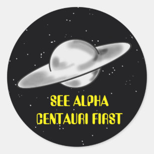 PEGATINA REDONDA VIAJE CENTAURI ALFA DEL PLATILLO VOLANTE