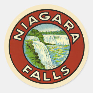 Pegatina Redonda Viaje colorido rústico Niagara Falls viejo del