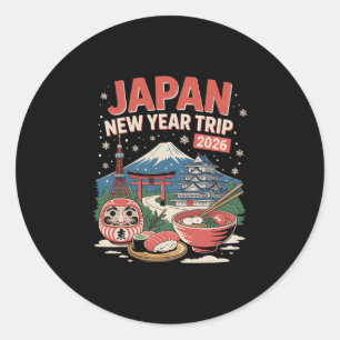Pegatina Redonda Viaje de Año Nuevo a Japón 2026 Invierno Fuji Toki