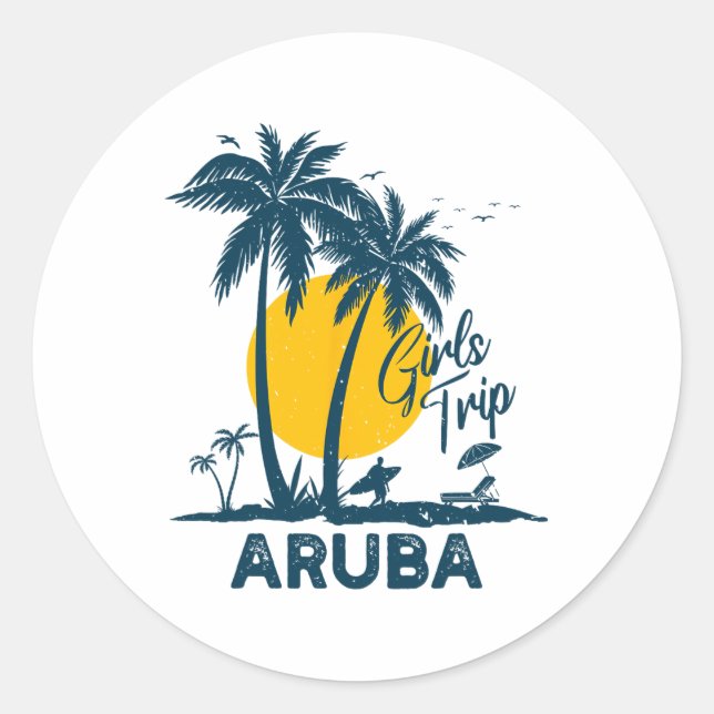 Pegatina Redonda Viaje de Chicas de Aruba 2025 (Anverso)
