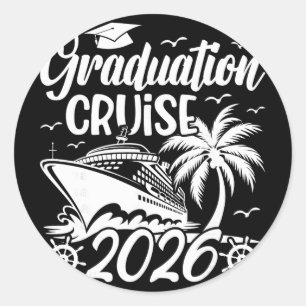 Pegatina Redonda Viaje de crucero de graduación 2026 Vacaciones Gra