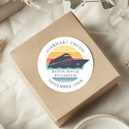 Pegatina Redonda Viaje de crucero familiar retro personalizado