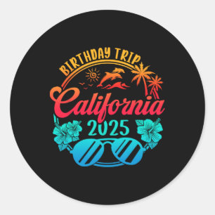 Pegatina Redonda Viaje de cumpleaños a California 2025 Vacaciones d
