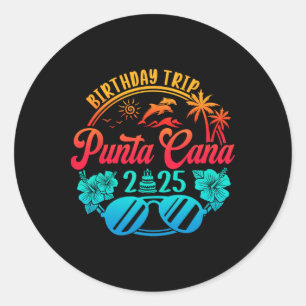 Pegatina Redonda Viaje de cumpleaños a Punta Cana 2025 Vacaciones e