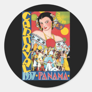 Pegatina Redonda Viaje de época 1937 Fiesta del Carnaval de Panamá