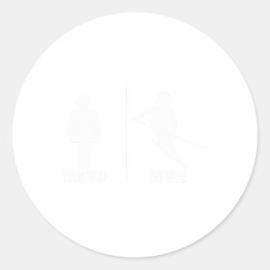 Pegatina Redonda Viaje de esquí Esposa de esquí Matrimonio de Husnd