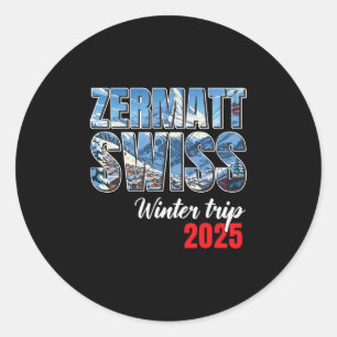 Pegatina Redonda Viaje de invierno a Zermatt Suiza 2025 Esquí Alpin