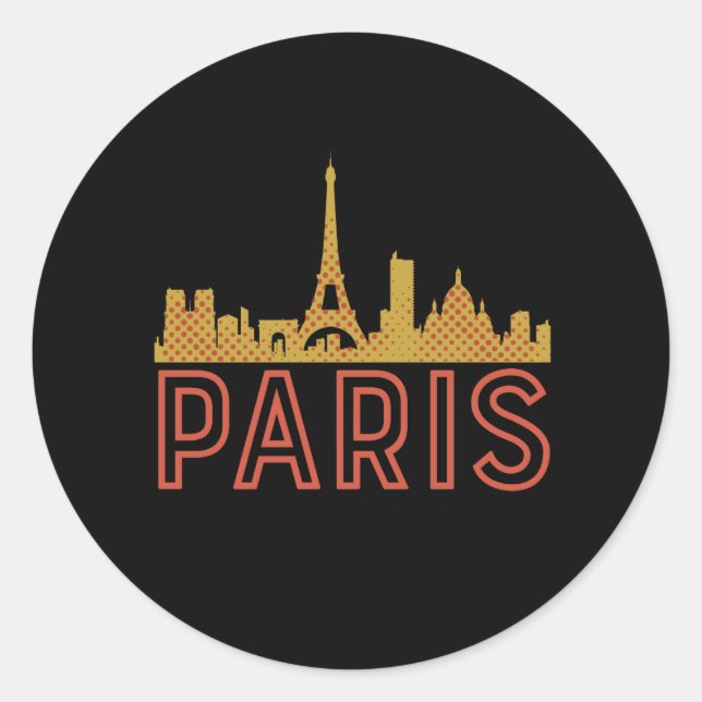 Pegatina Redonda Viaje de la Ciudad de París de Retro Vintage (Anverso)