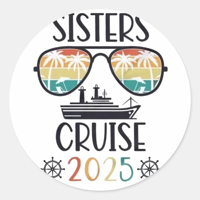 Pegatina Redonda Viaje de la familia Sisters Cruise 2025 (Anverso)