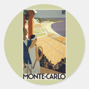 Pegatina Redonda Viaje de Monte Carlo Mónaco del vintage