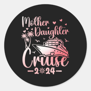 Pegatina Redonda Viaje de vacaciones familiares de Madre Hija Cruis