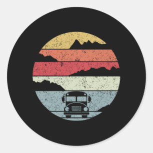Pegatina Redonda Viaje en autobús Retro