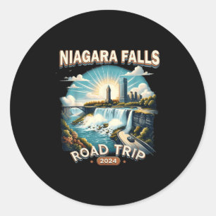 Pegatina Redonda Viaje en carretera a Niagara Falls 2024 Viaje fami