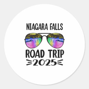 Pegatina Redonda Viaje en carretera a Niagara Falls 2025 Vacaciones