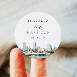 Pegatina Redonda Viaje en Skyline de MILWAUKEE Wisconsin