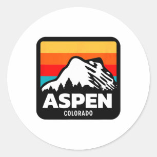 Pegatina Redonda Viaje familiar Aspen Colorado Skip Snowboard
