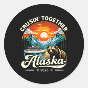 Pegatina Redonda Viaje familiar de cruceros Alaska 2025