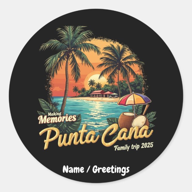 Pegatina Redonda Viaje familiar Making Recuerdos Punta Cana 2025 (Anverso)