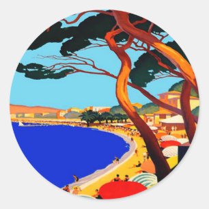 Pegatina Redonda Viaje francés en la Costa Azul