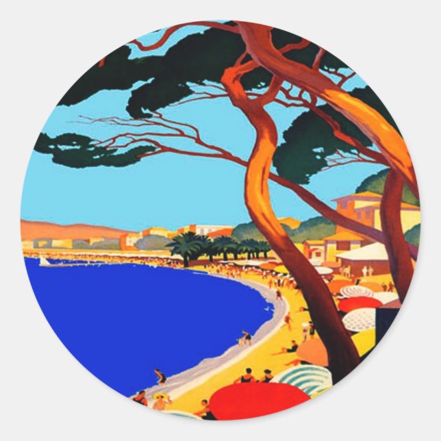 Pegatina Redonda Viaje francés en la Costa Azul (Anverso)