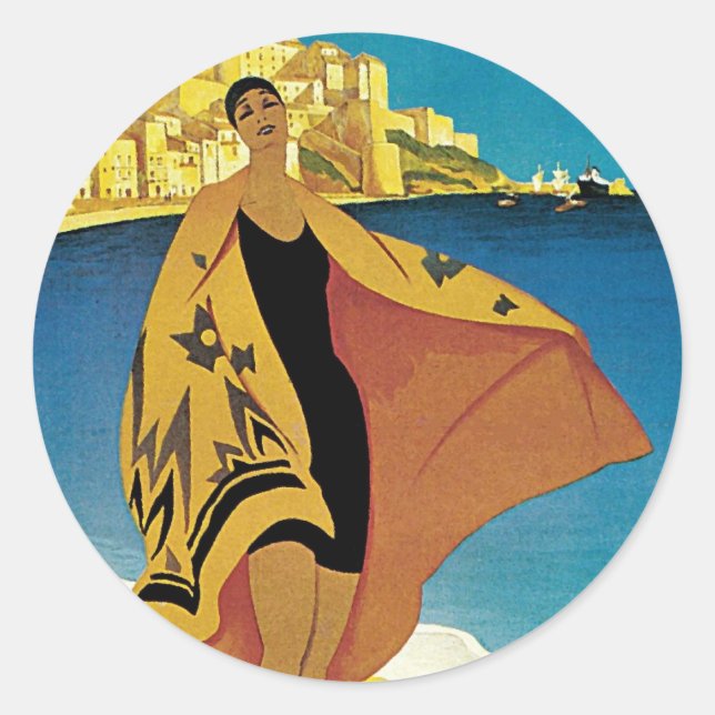 Pegatina Redonda Viaje francés vintage (Anverso)