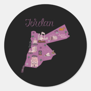 Pegatina Redonda Viaje Jordania Mapa Ammán Petra Familia del Mar Mu