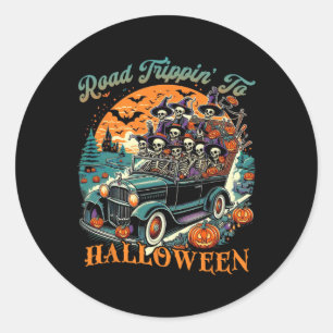 Pegatina Redonda Viaje Por Carretera A Halloween Summer Skeletine R