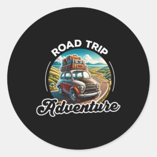Pegatina Redonda Viaje por carretera Adventure Car