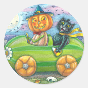PEGATINA REDONDA VIAJE POR CARRETERA HALLOWEEN, AMIGOS DE JACK Y GA