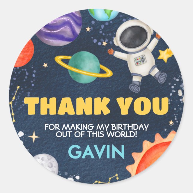 Pegatina Redonda Viaje por el espacio exterior alrededor de la fies (Anverso)